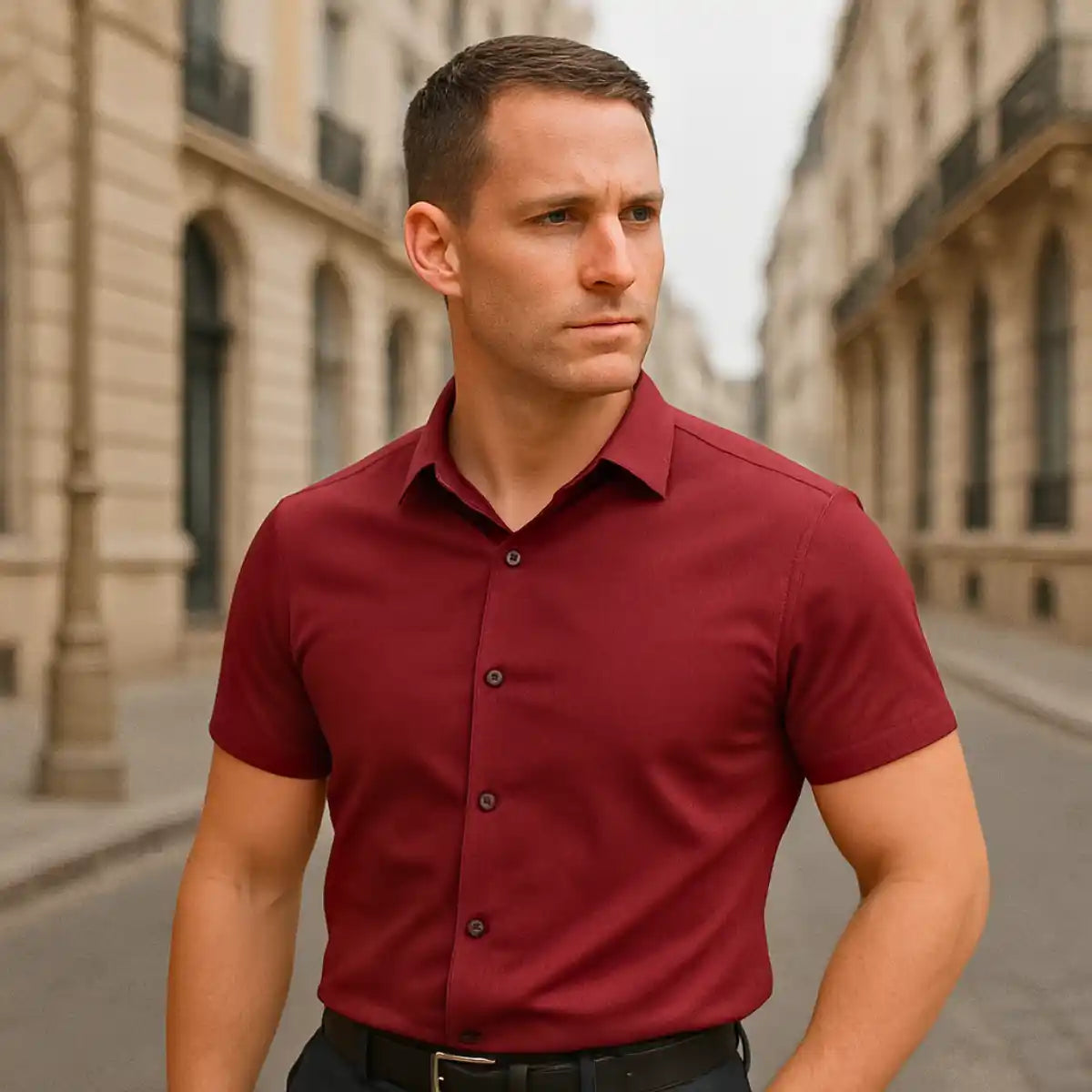 Chemise Ajustée à Manches Courtes